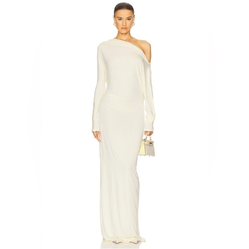 Helsa The Nina Long Soft Dress Butter Yellow Off-Shoulder